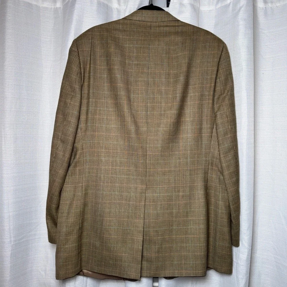 Lauren Ralph Lauren Mens 44L Silk Wool Glen Plaid Blazer Sport Coat Brown Tan